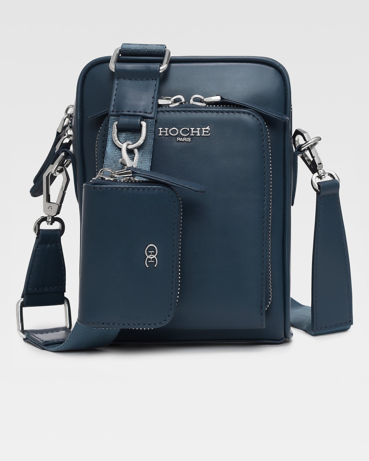 Front view of Dark Blue genuine leather sling bag for men – Grandeur by Hoche Paris