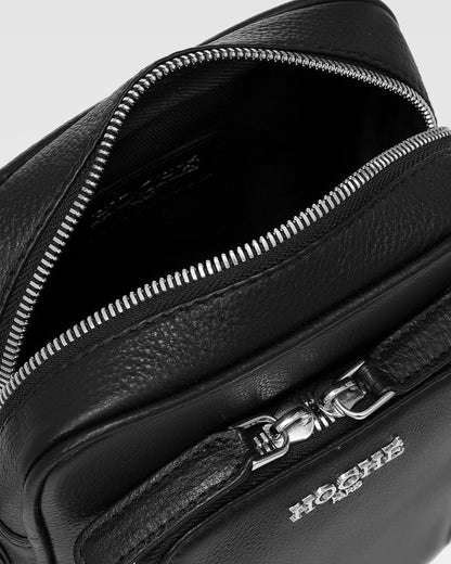 Close-up of premium genuine leather on men’s side sling  bag – Grandeur by Hoche Paris