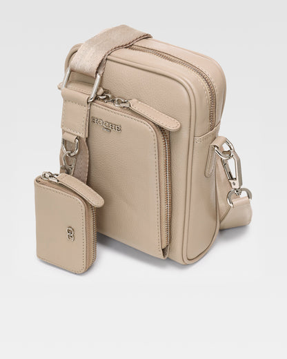 Side view of Taupe leather cross body bag for men – Grandeur by Hoche Paris