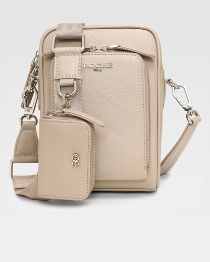 Side view of Taupe leather cross body bag for men – Grandeur by Hoche Paris